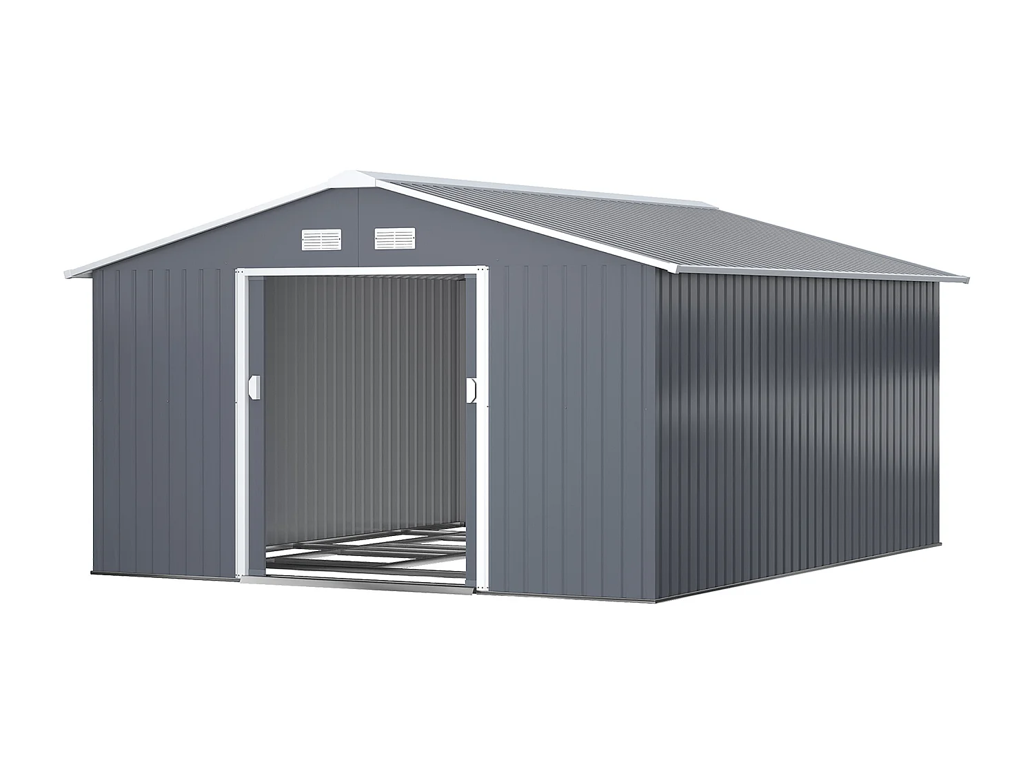 Capanno attrezzi in acciaio con porte scorrevoli 340x386x200 cm