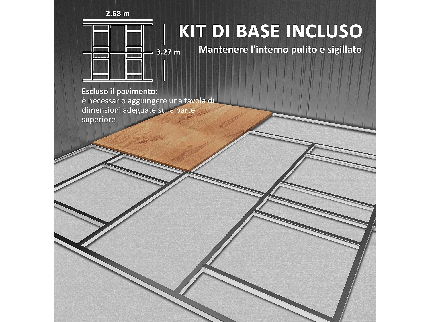 Capanno attrezzi in acciaio con porte scorrevoli 340x386x200 cm