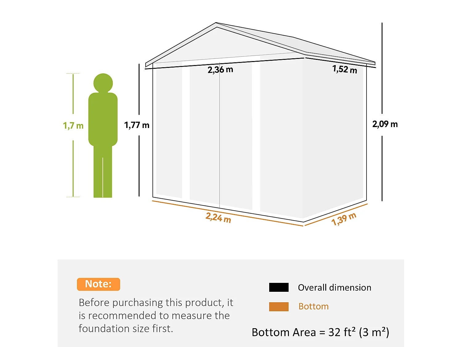 Casetta da giardino 3m² in acciaio zincato con fori di drenaggio prese d'aria