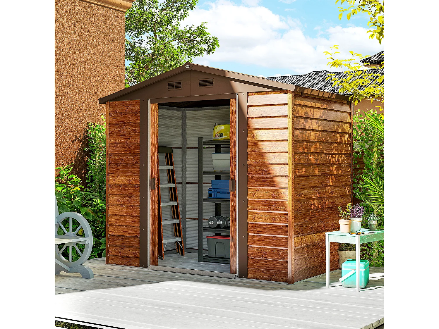 Casetta da giardino 3m² in acciaio zincato con fori di drenaggio prese d'aria