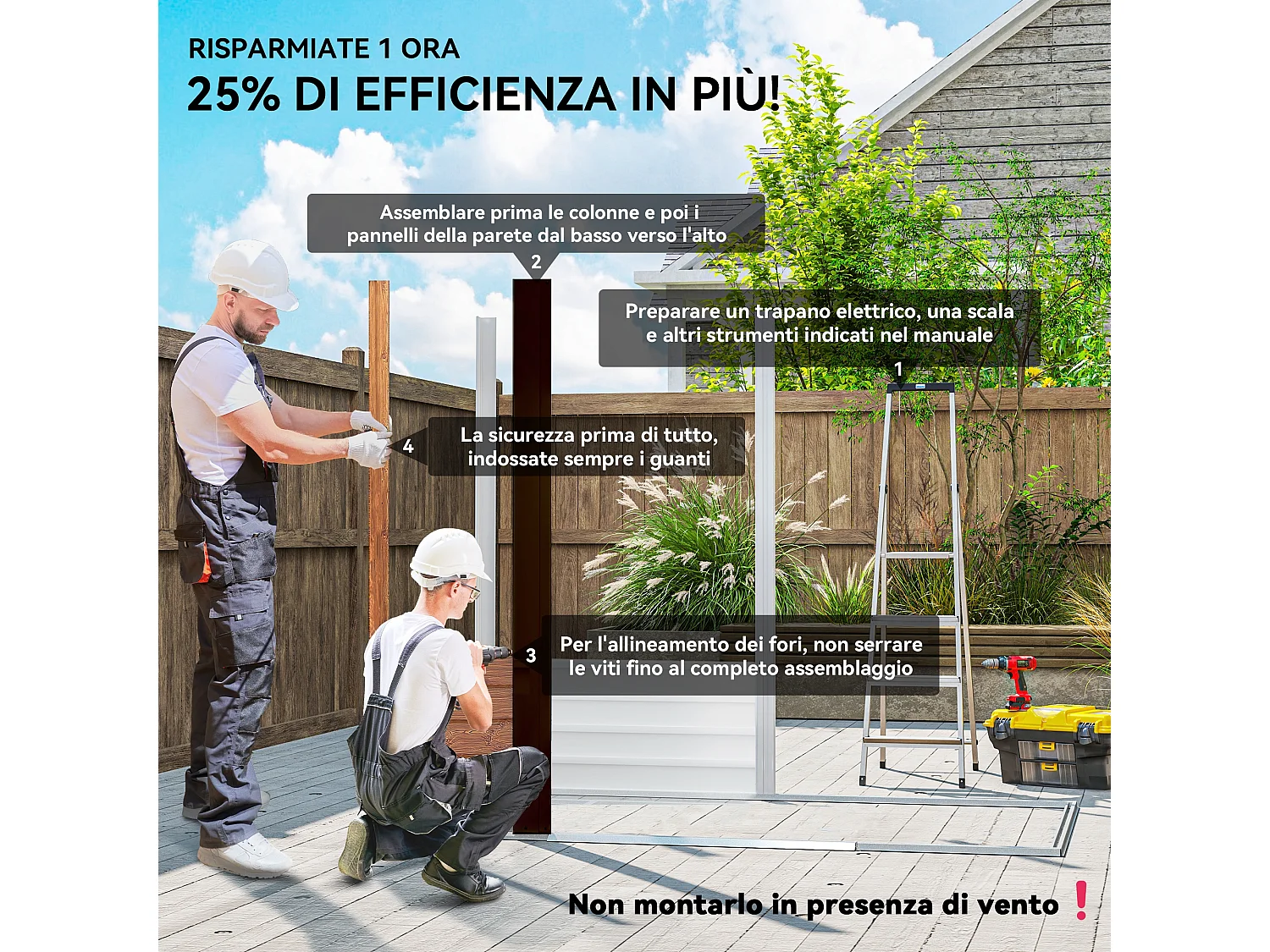 Casetta da giardino 3m² in acciaio zincato con fori di drenaggio prese d'aria