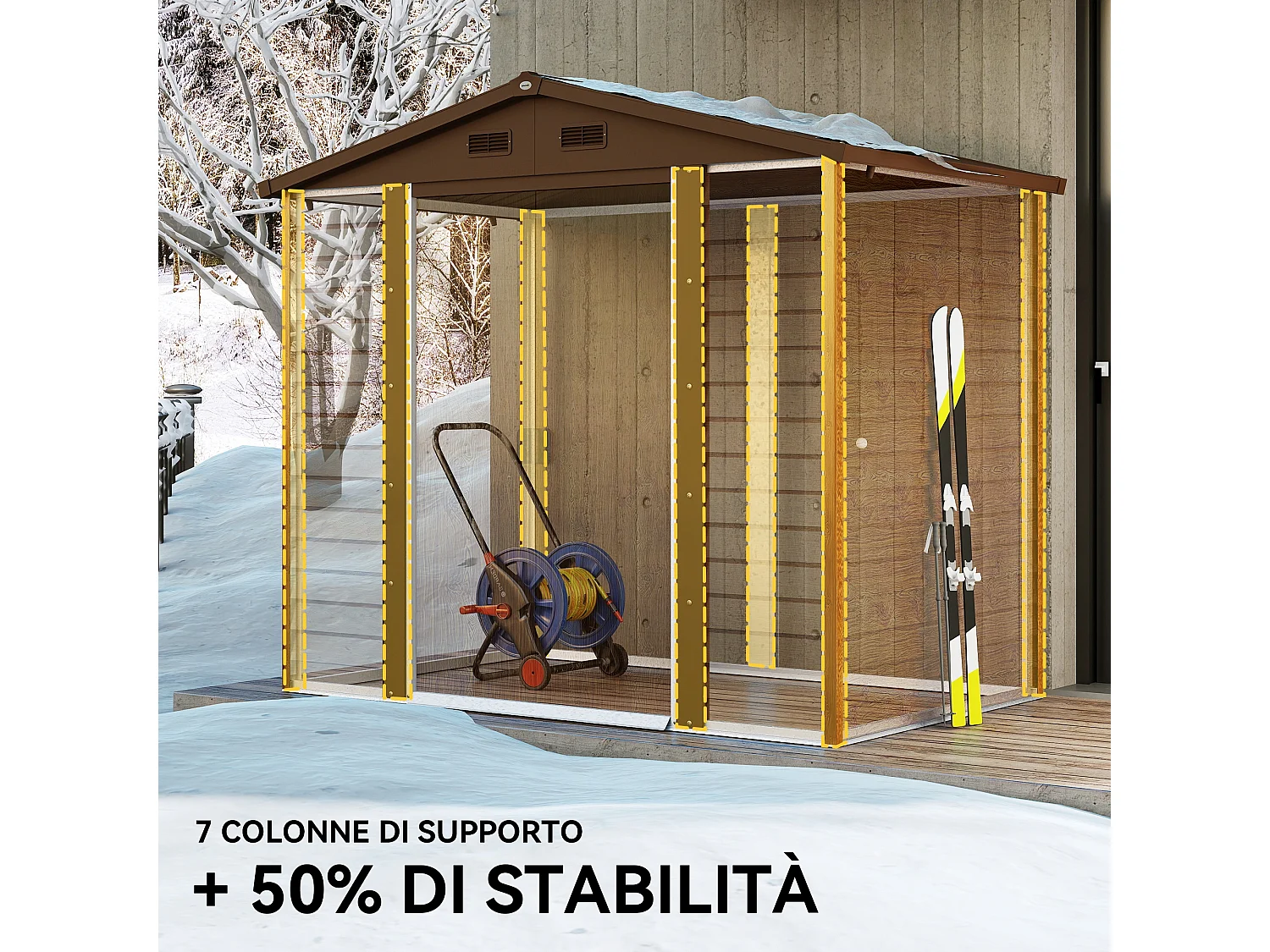 Casetta da giardino 3m² in acciaio zincato con fori di drenaggio prese d'aria