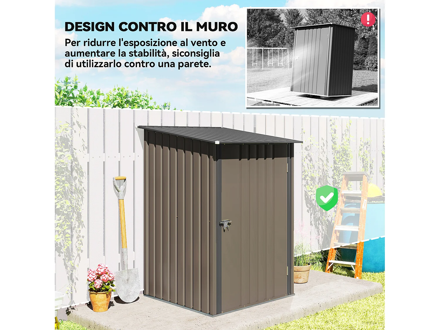 Casetta da giardino 0.92m² in acciaio zincato con porta battente