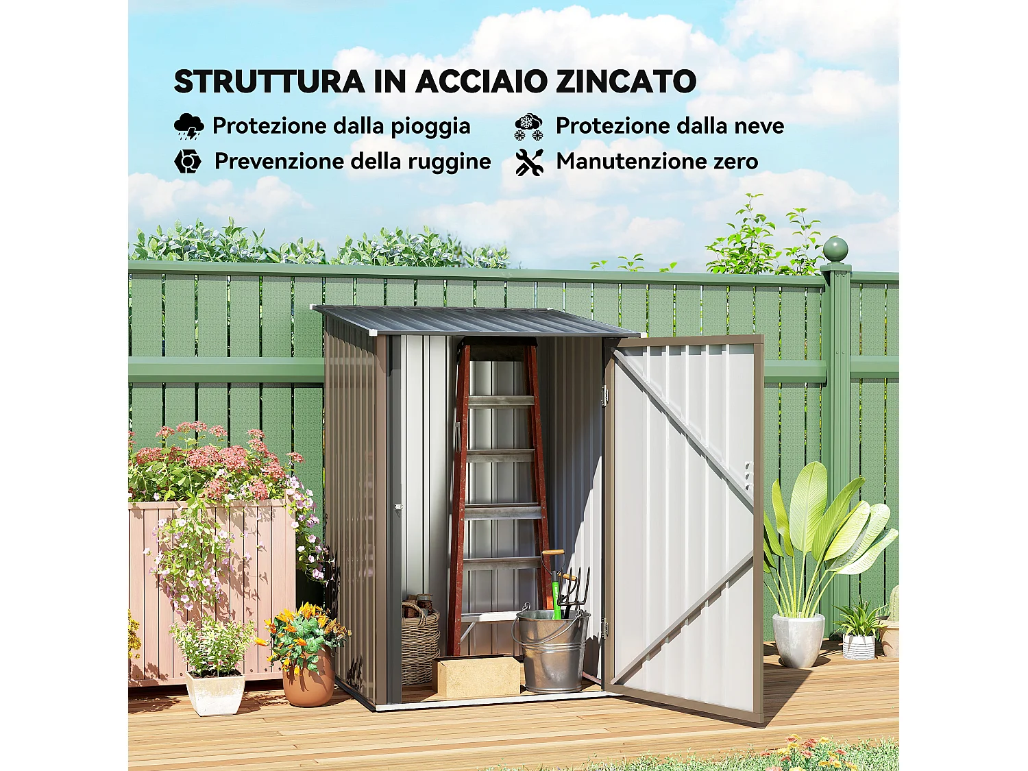 Casetta da giardino 0.92m² in acciaio zincato con porta battente