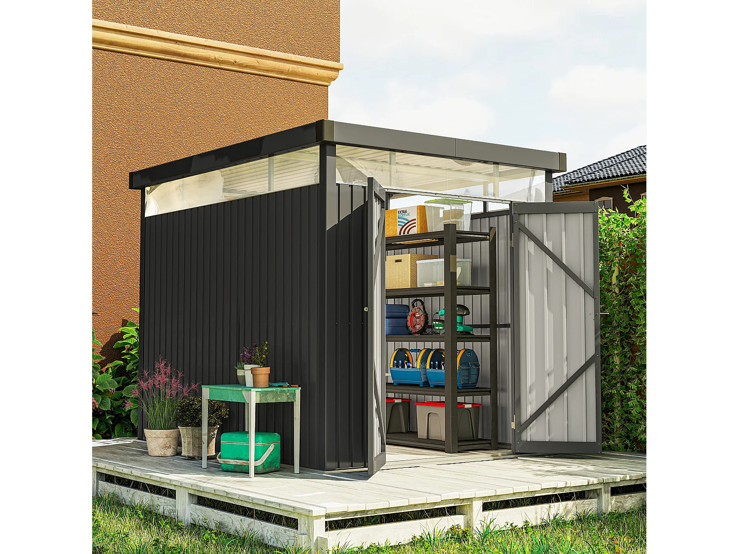 Casetta da giardino 4.9m² in acciaio zincato con fori di drenaggio