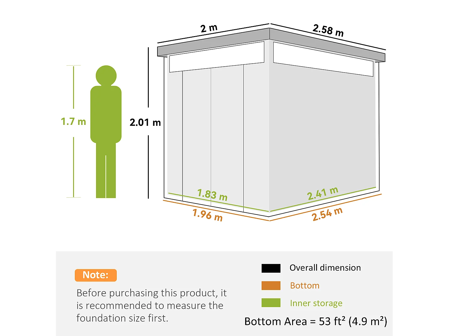 Casetta da giardino 4.9m² in acciaio zincato con fori di drenaggio
