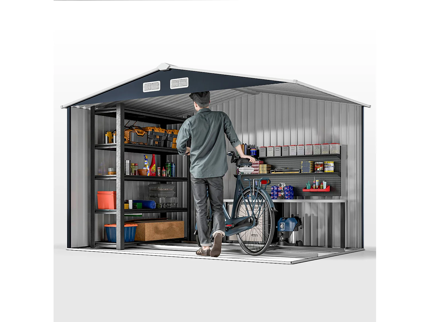 Casetta da giardino 277x195x192cm 2 porte 4 prese d'aria