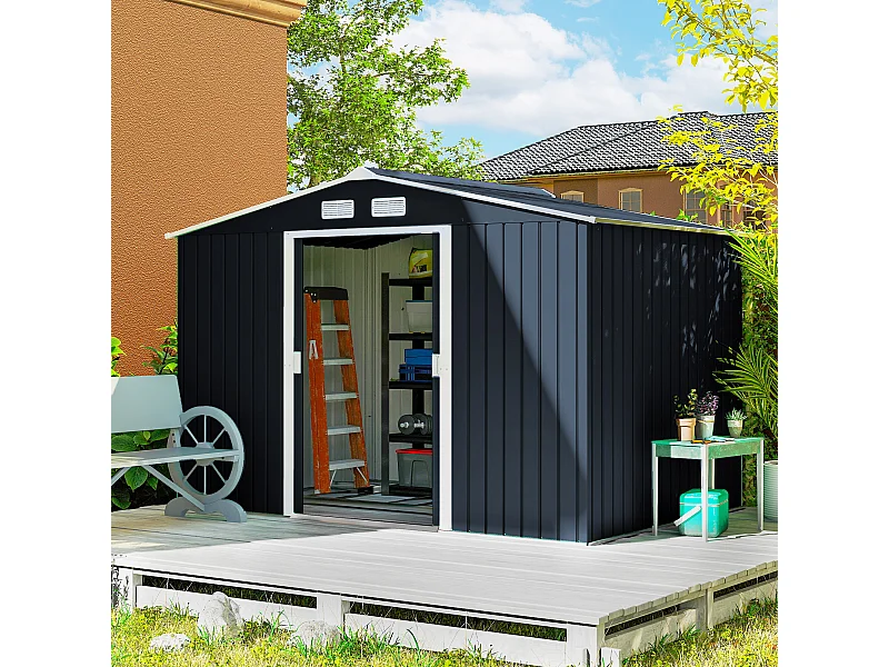 Casetta da giardino 277x195x192cm 2 porte 4 prese d'aria