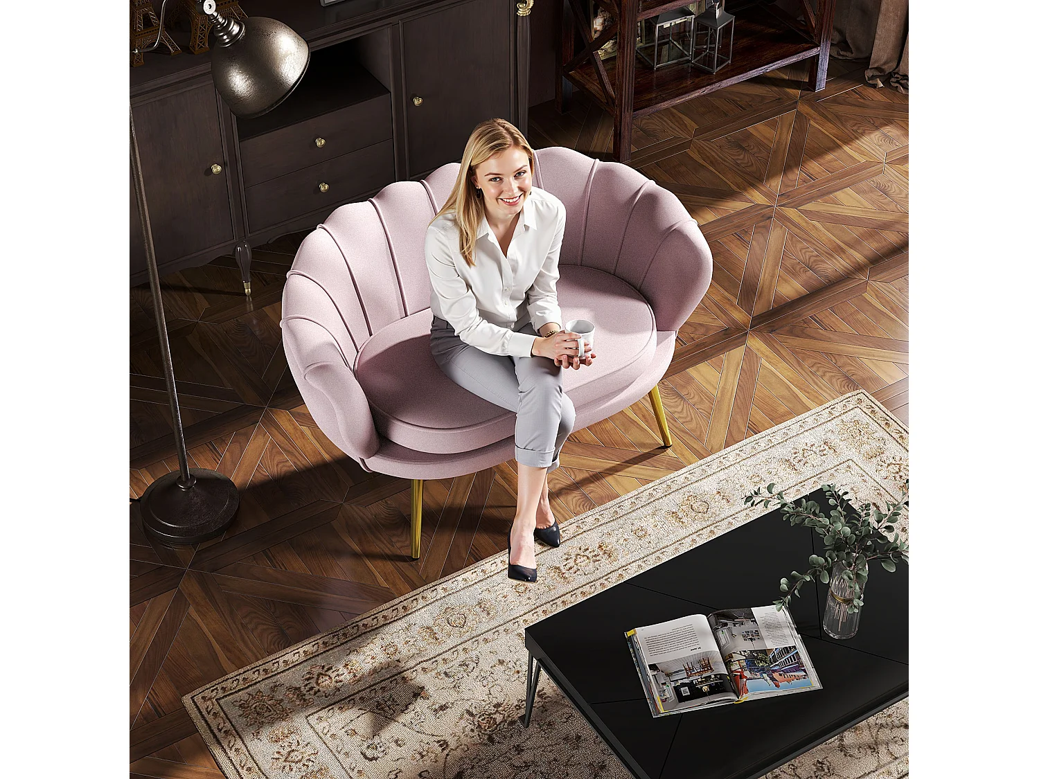 Divano vintage 2 posti stile industrial chic effetto velluto rosa