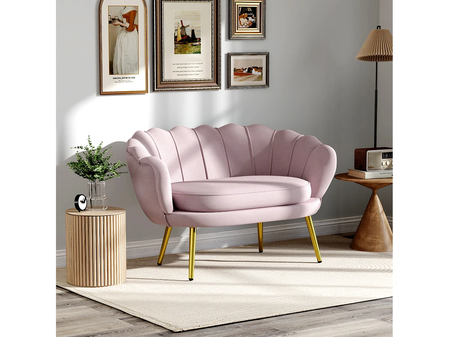 Divano vintage 2 posti stile industrial chic effetto velluto rosa