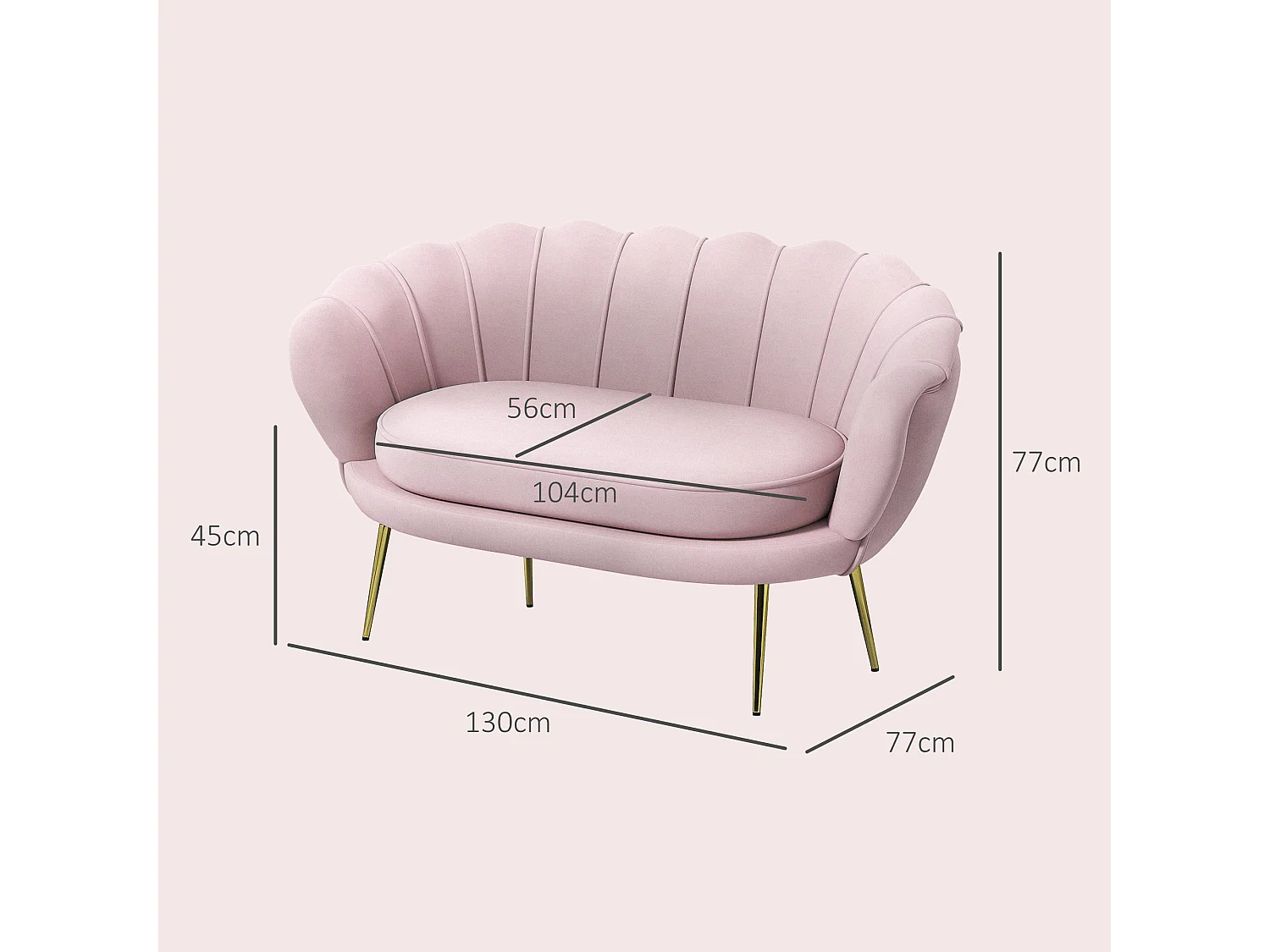 Divano vintage 2 posti stile industrial chic effetto velluto rosa