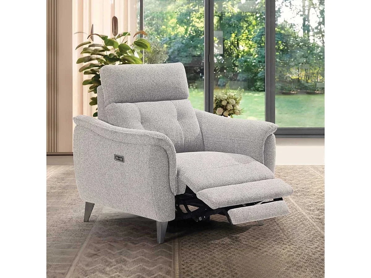 Fauteuil relax électrique tissu polyester gris galet - PLYM