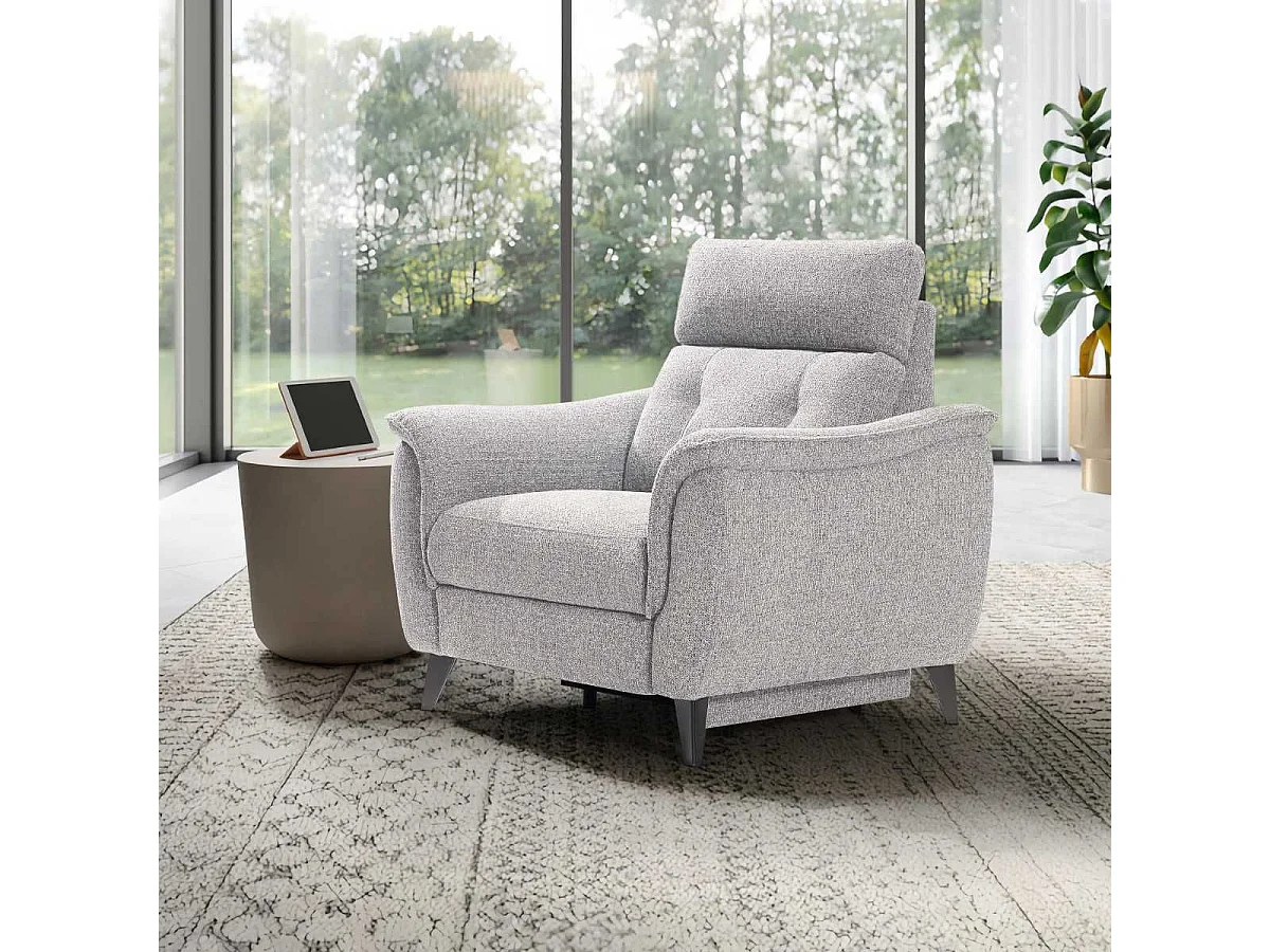 Fauteuil relax électrique tissu polyester gris galet - PLYM