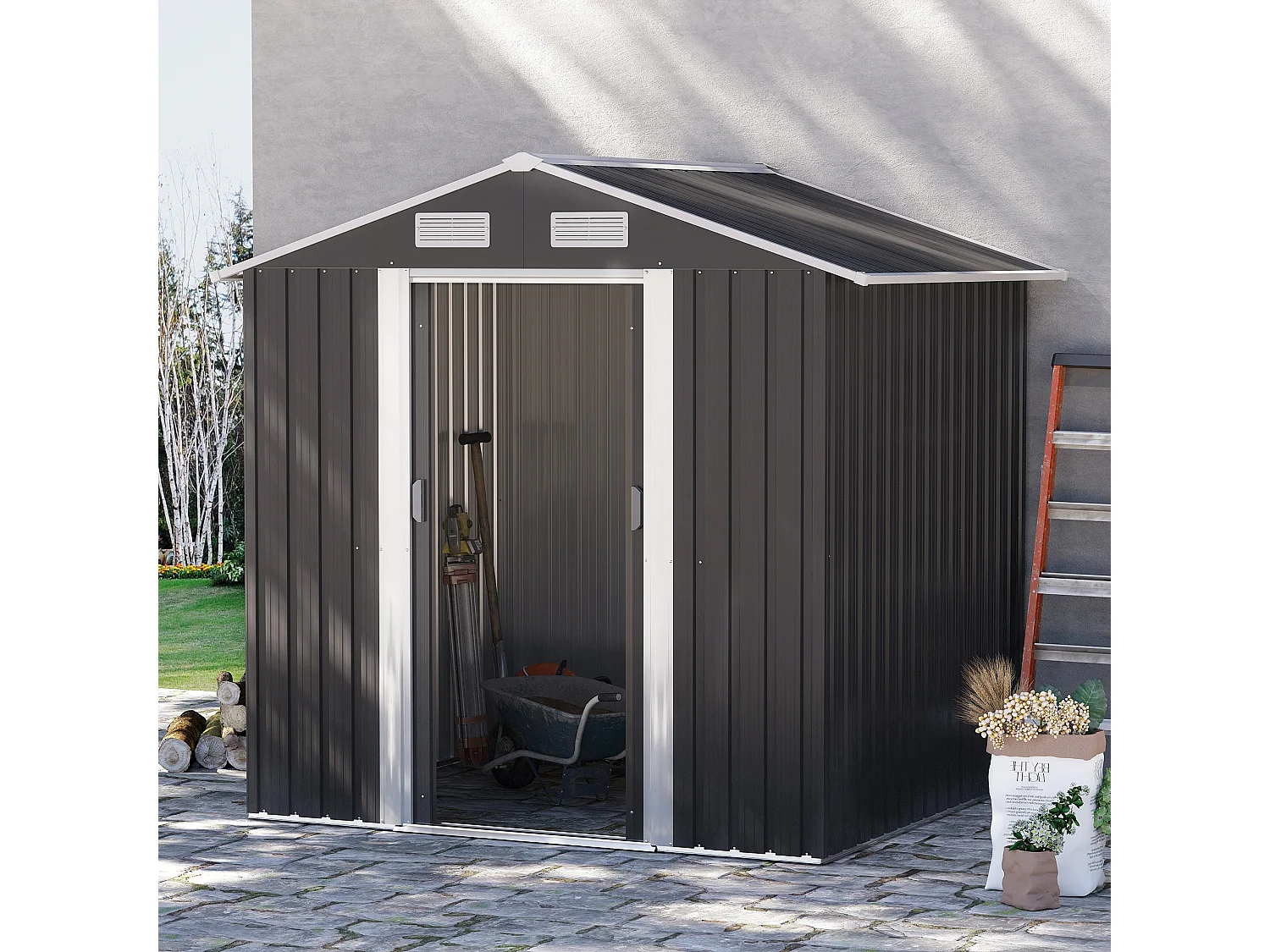 Capanno giardino 2x1.5x1.9m acciaio doppia porta scorrevole