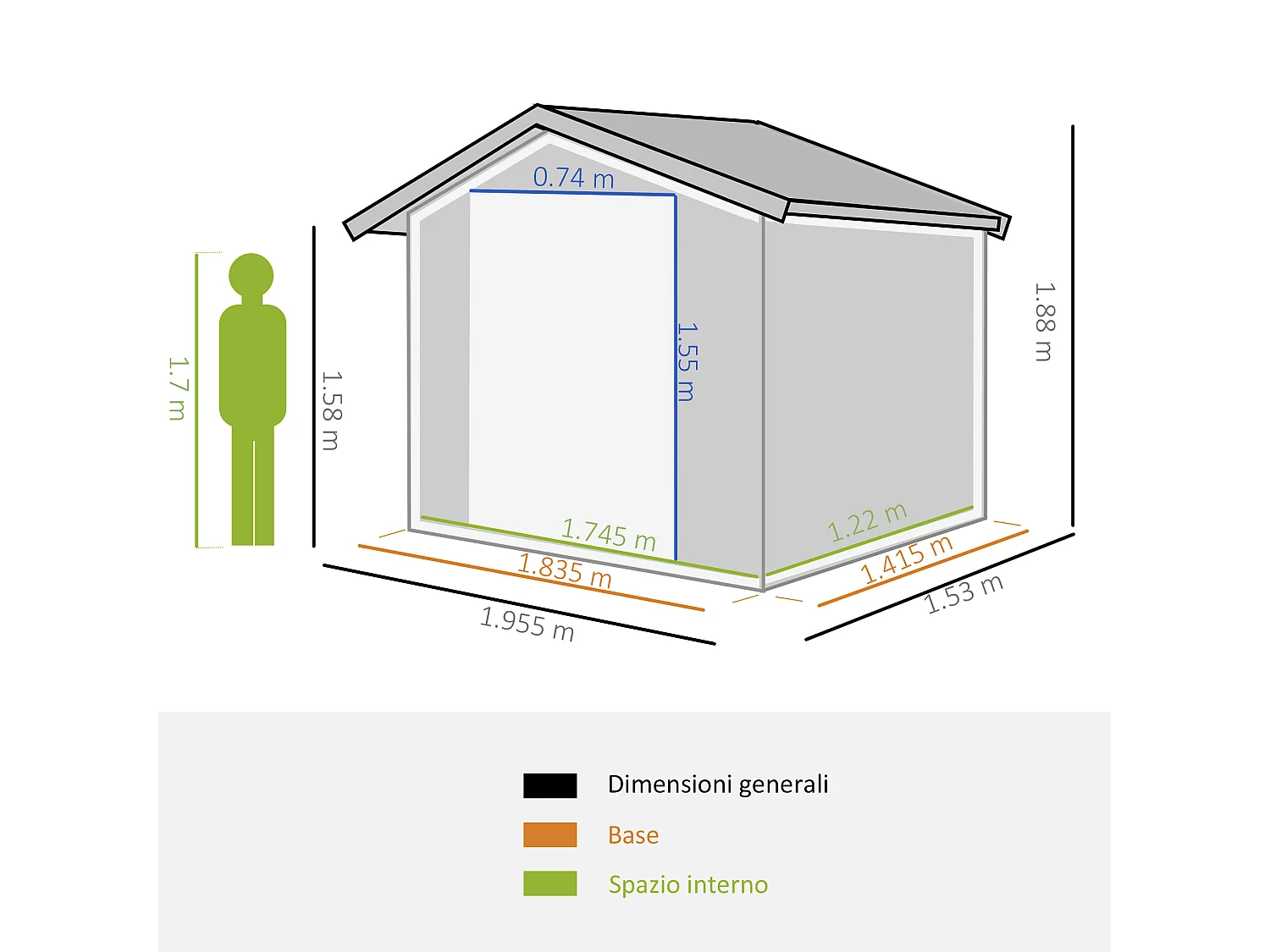 Capanno giardino 2x1.5x1.9m acciaio doppia porta scorrevole