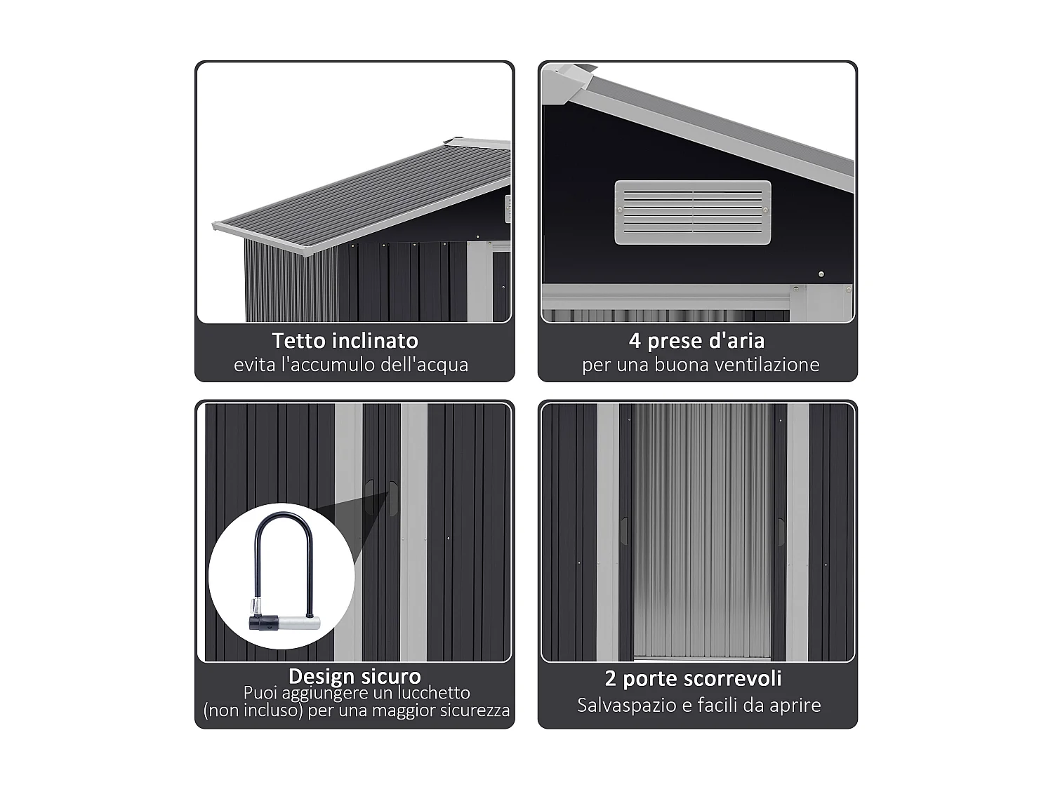 Capanno giardino 2x1.5x1.9m acciaio doppia porta scorrevole