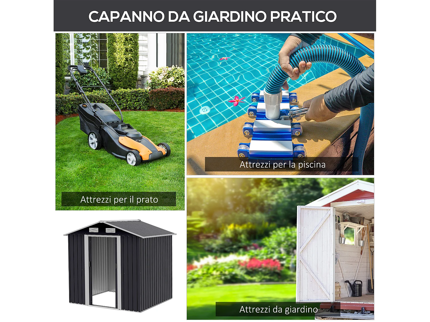 Capanno giardino 2x1.5x1.9m acciaio doppia porta scorrevole