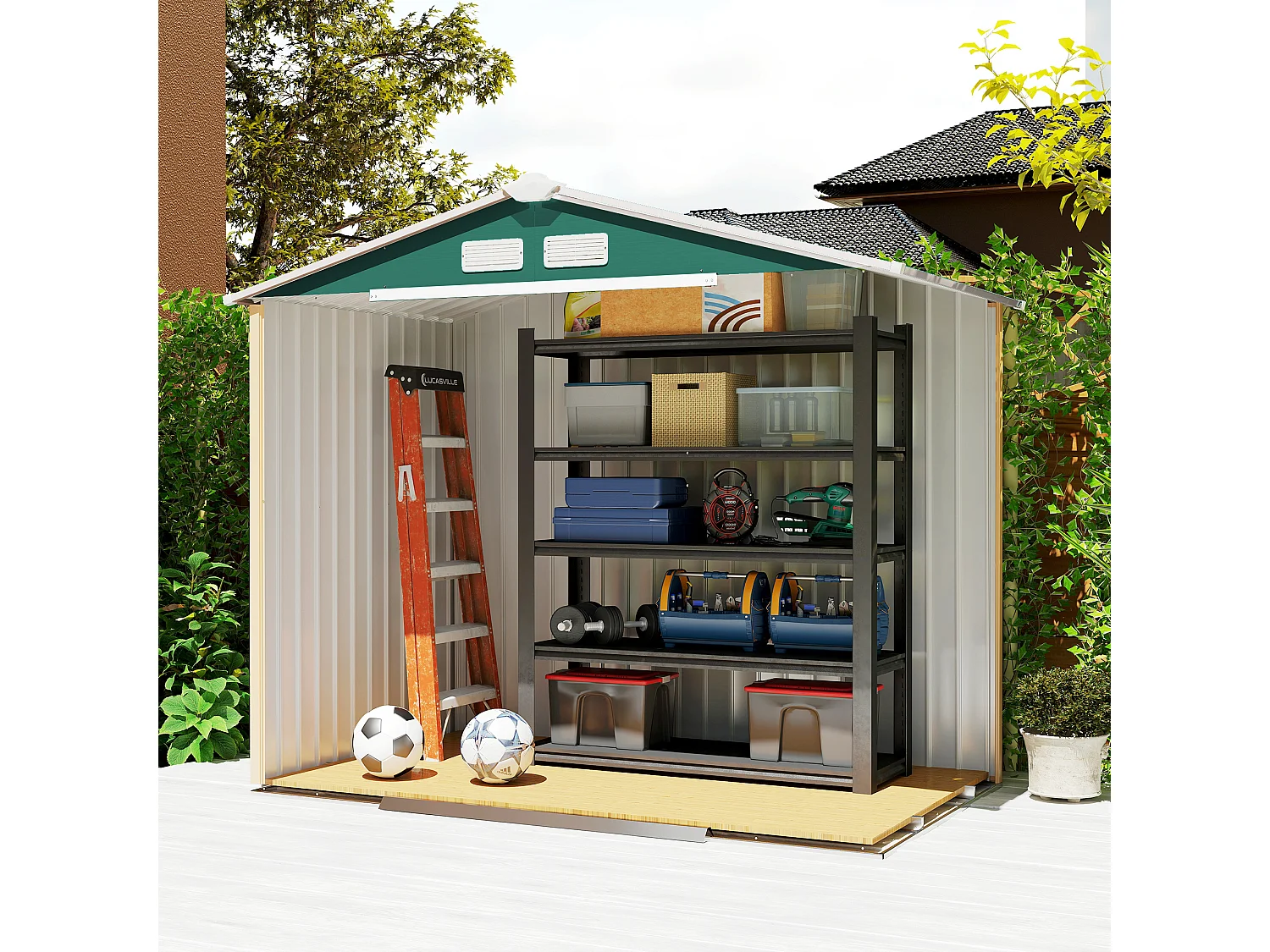 Casetta da giardino in lamiera porte scorrevoli 213x130x185cm