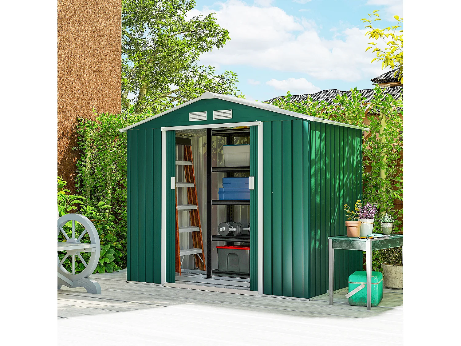 Casetta da giardino in lamiera porte scorrevoli 213x130x185cm