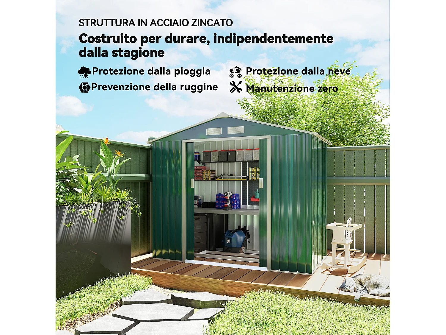 Casetta da giardino in lamiera porte scorrevoli 213x130x185cm