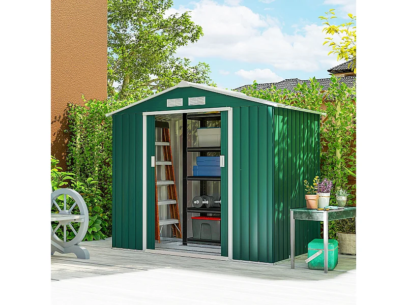 Casetta da giardino in lamiera porte scorrevoli 213x130x185cm