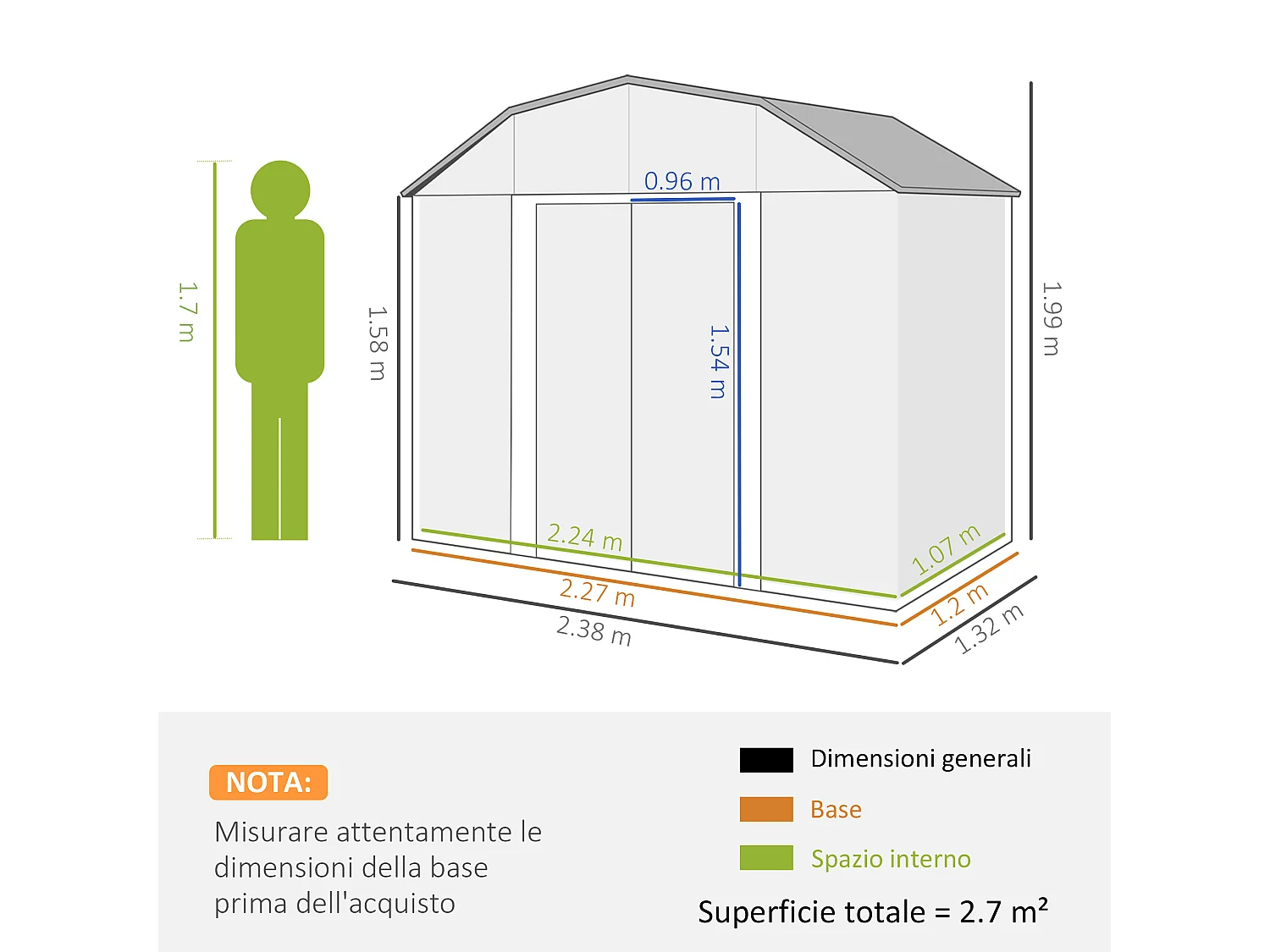 Capanno porta attrezzi con ripiani regolabili e 2 finestre grigio