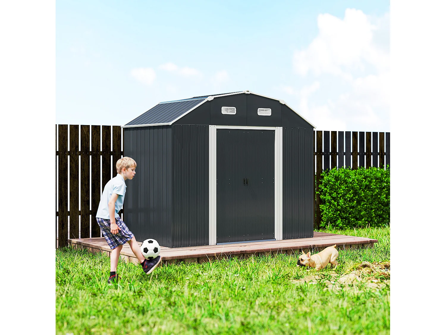 Capanno porta attrezzi con ripiani regolabili e 2 finestre grigio