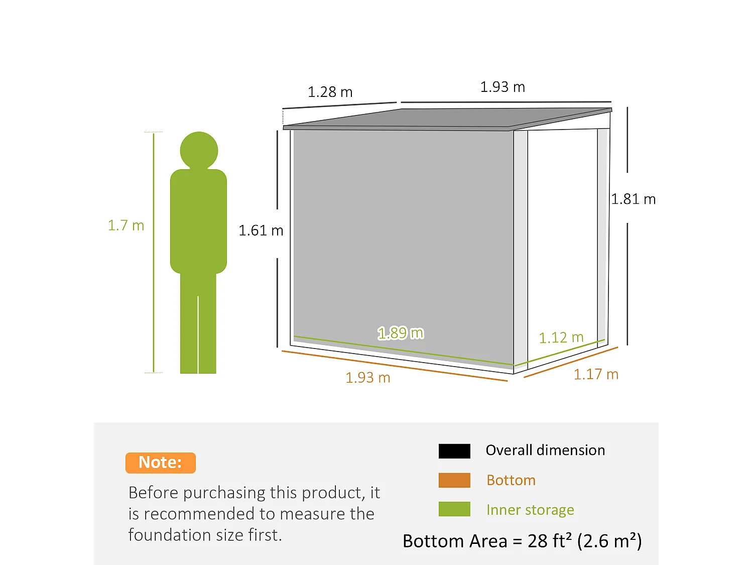 Casetta da giardino 2.6m² in acciaio zincato con 2 prese d'aria