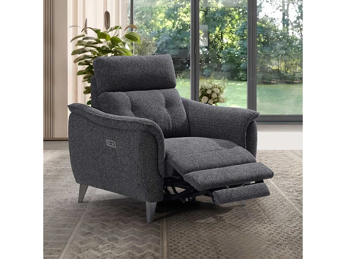 Fauteuil relax électrique tissu polyester gris carbone - PLYM