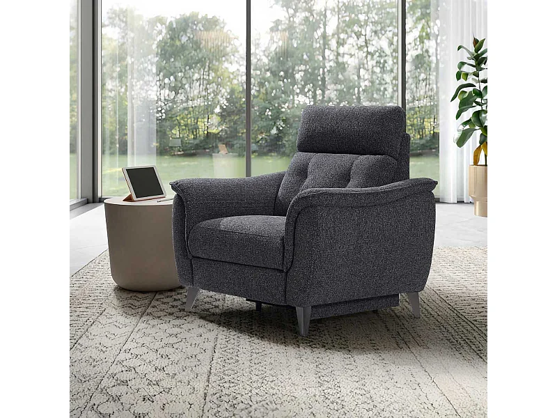 Fauteuil relax électrique tissu polyester gris carbone - PLYM