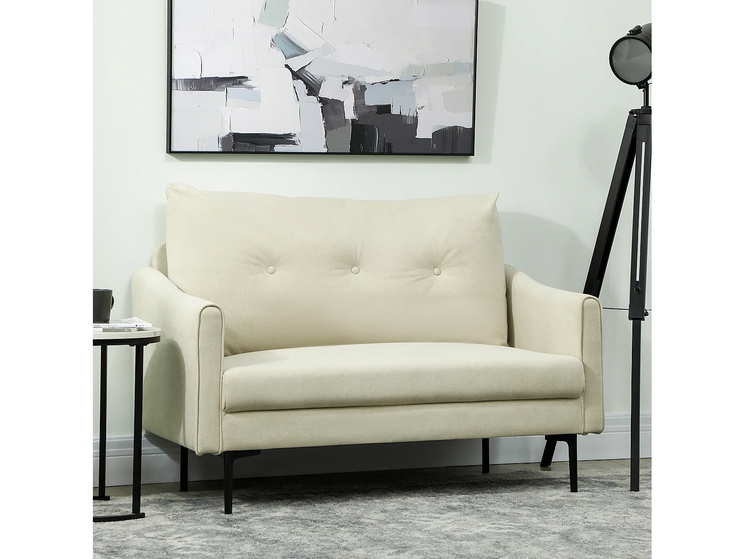 Divano 2 posti moderno con schienale trapuntato in velluto crema