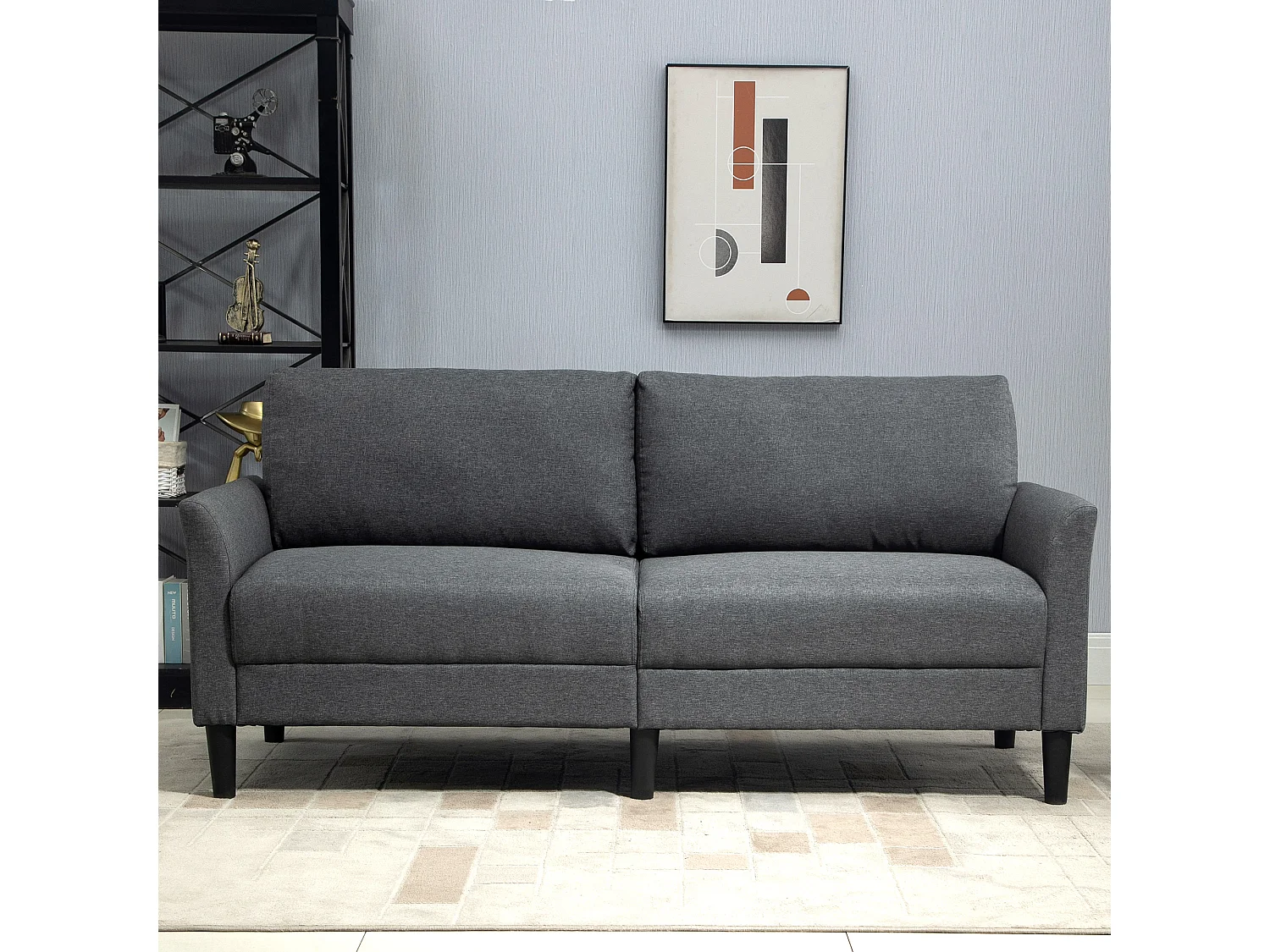 Divano 3 posti con seduta profonda e imbottitura spessa tessuto grigio