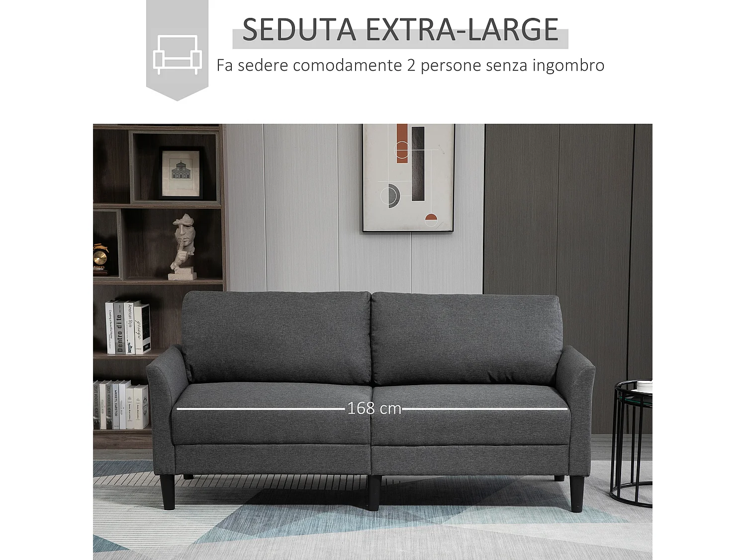 Divano 3 posti con seduta profonda e imbottitura spessa tessuto grigio