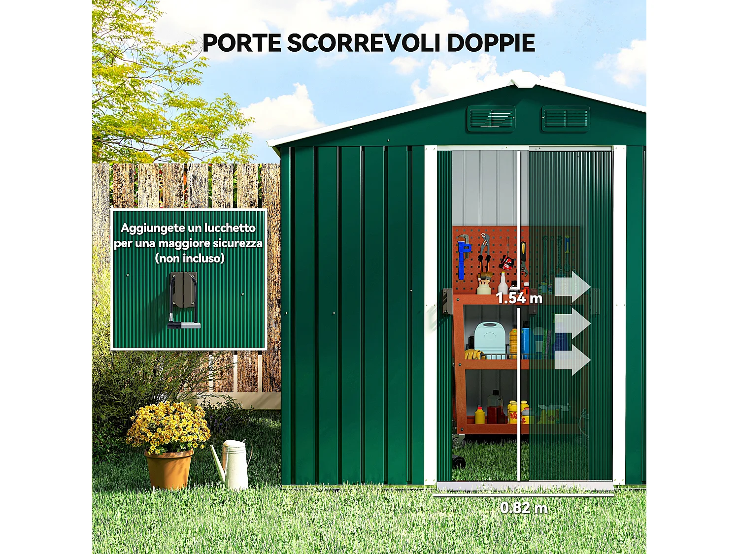 Casetta da giardino 3.6m² in acciaio zincato con prese d'Aria