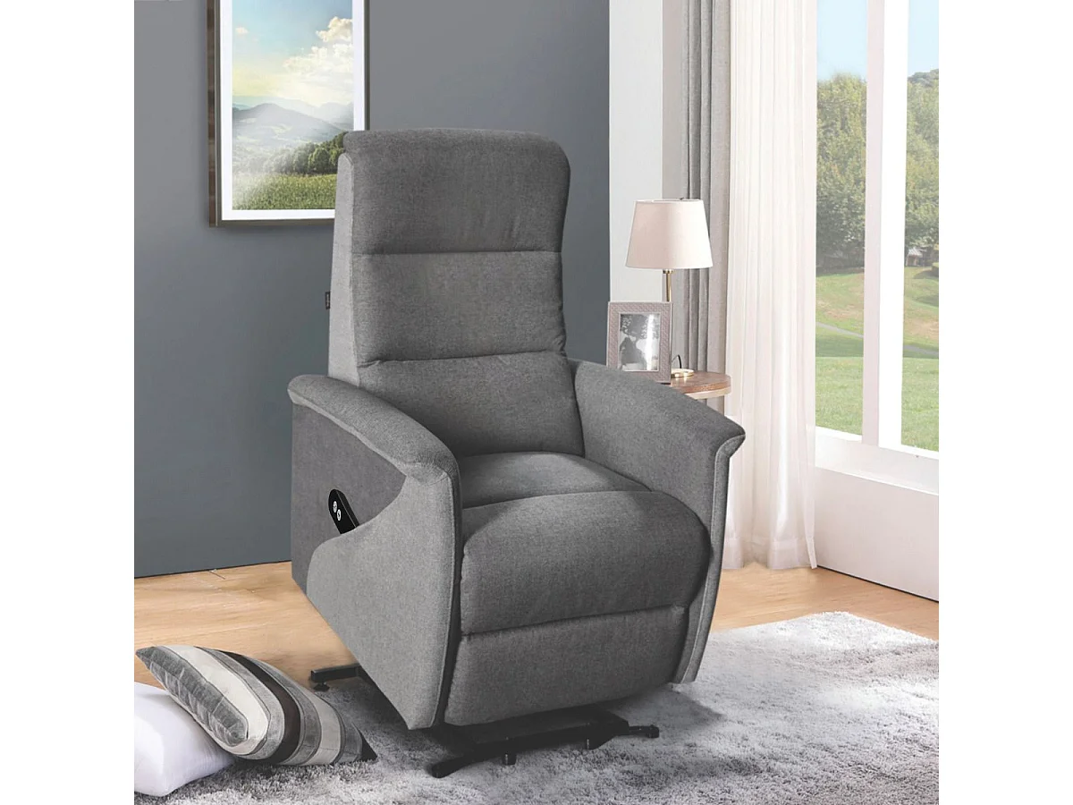 Fauteuil relax électrique releveur mono moteur tissu polyester gris foncé et gris clair  - MAGIX