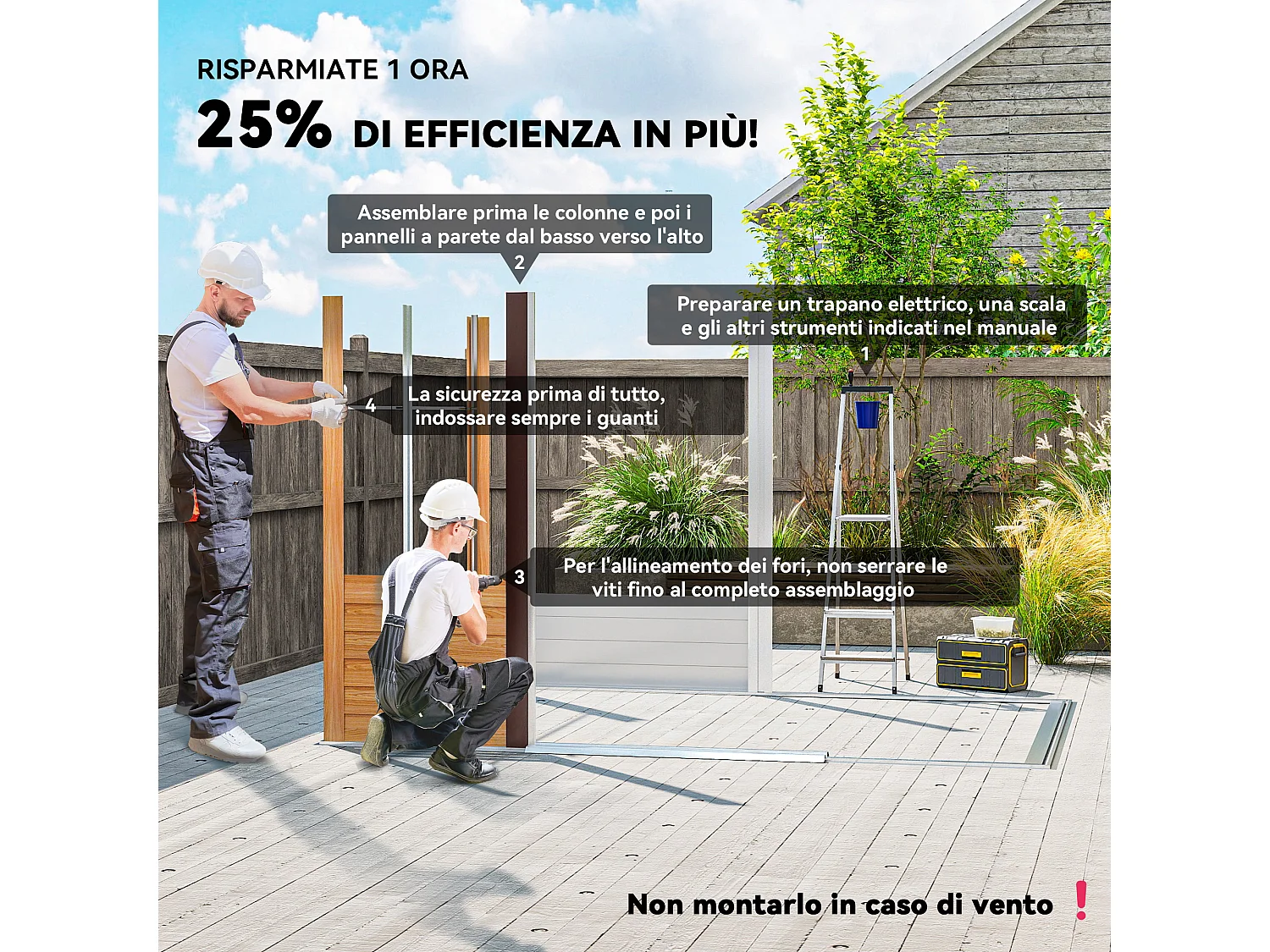 Casetta da giardino 4.84m² in acciaio zincato con fori di drenaggio prese d'aria