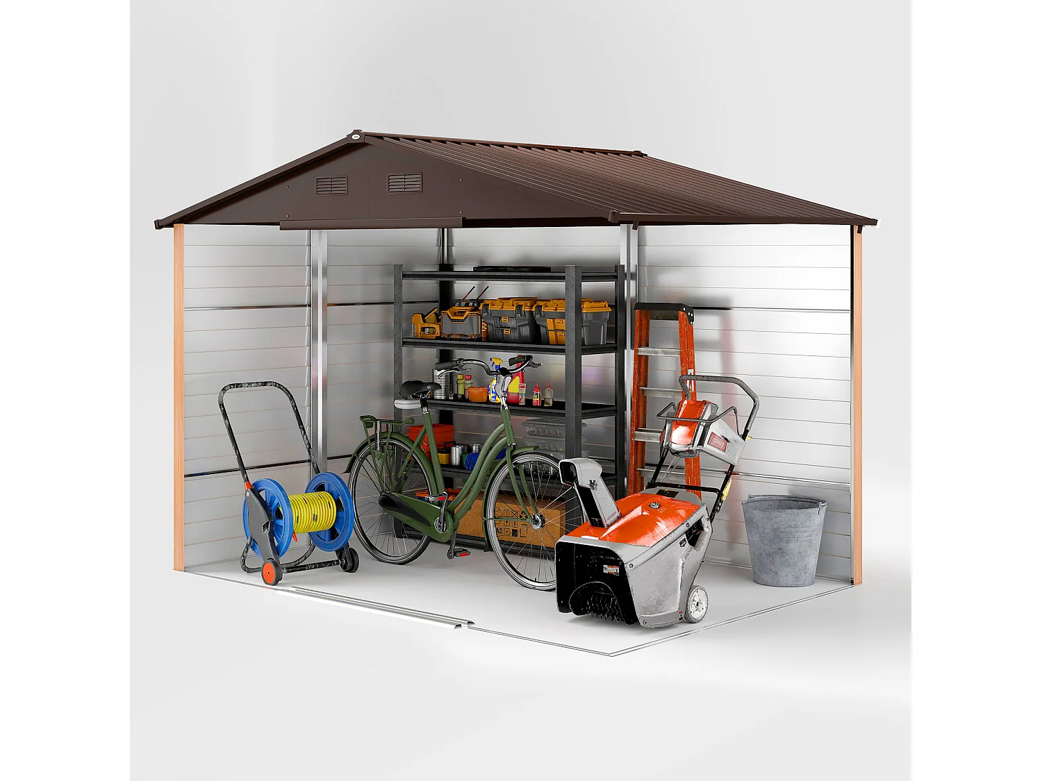 Casetta da giardino 4.84m² in acciaio zincato con fori di drenaggio prese d'aria