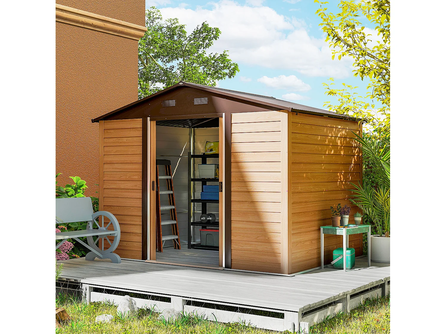 Casetta da giardino 4.84m² in acciaio zincato con fori di drenaggio prese d'aria