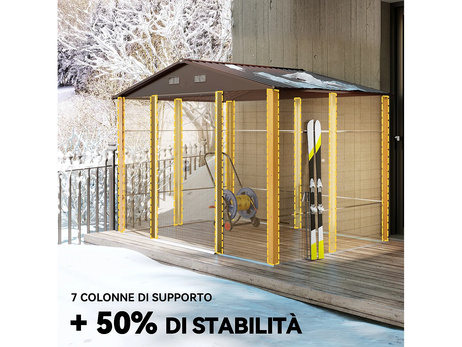 Casetta da giardino 4.84m² in acciaio zincato con fori di drenaggio prese d'aria