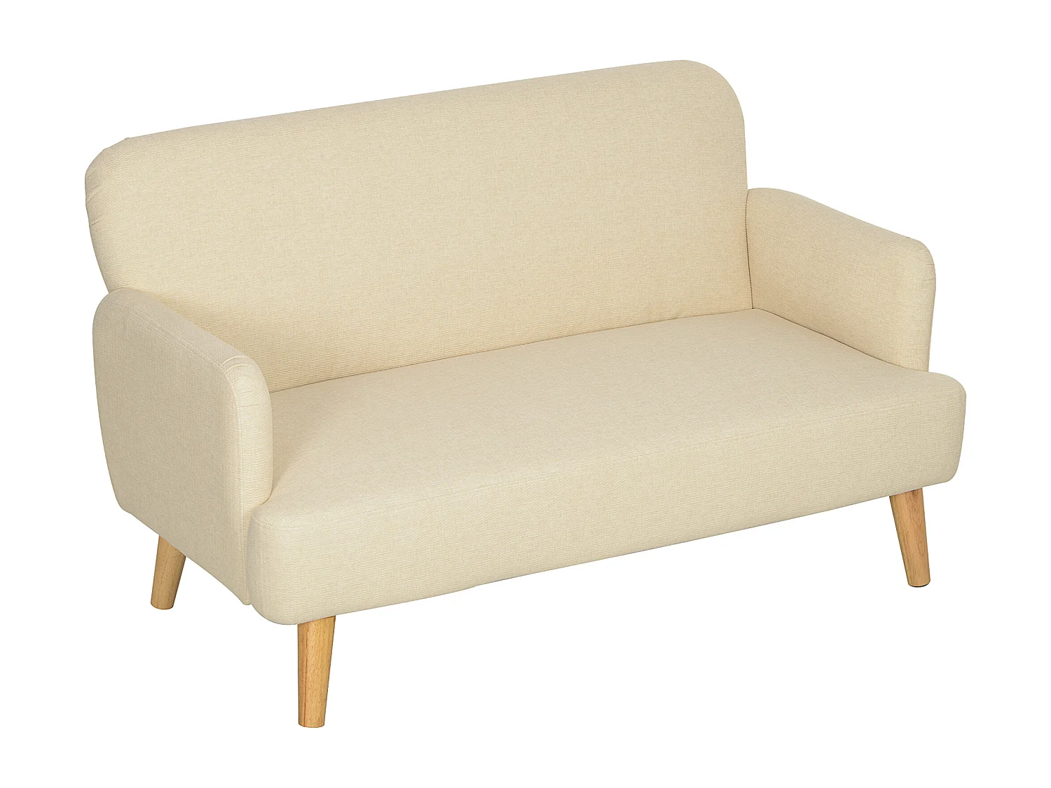 Divano 2 posti effetto velluto con gambe in legno bianco crema