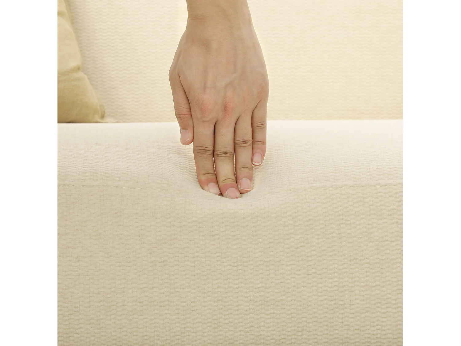 Divano 2 posti effetto velluto con gambe in legno bianco crema