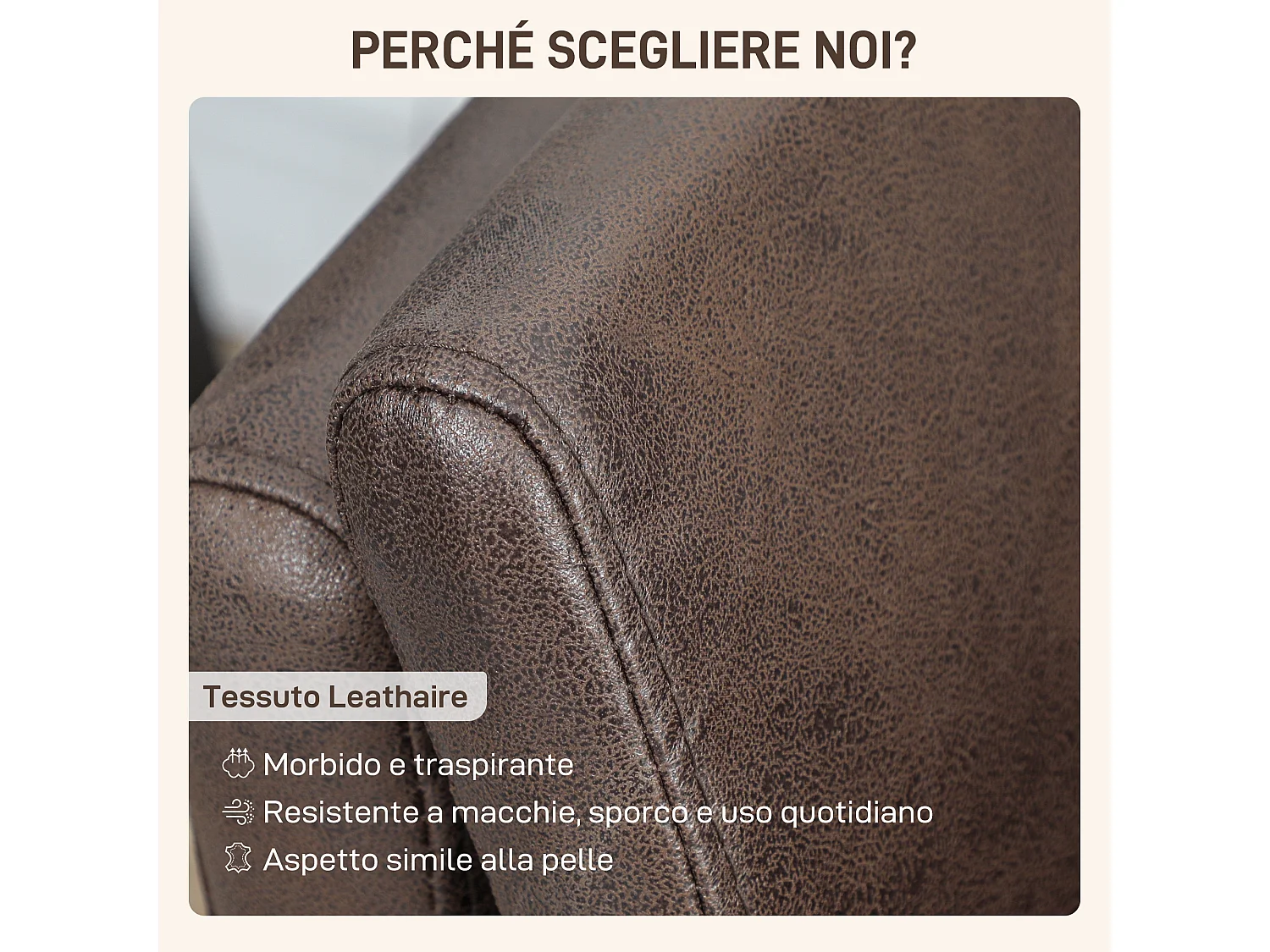 Divano 2 posti imbottito in pelle traspirante e metallo marrone scuro