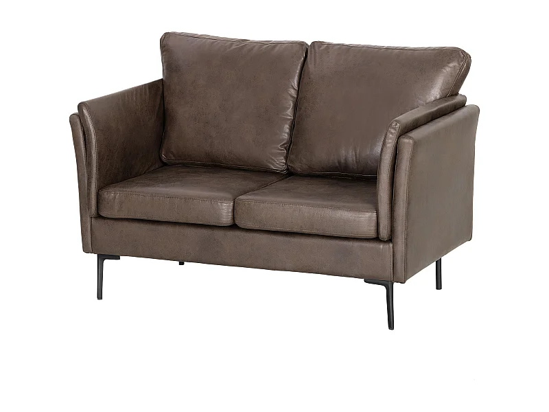 Divano 2 posti imbottito in pelle traspirante e metallo marrone scuro
