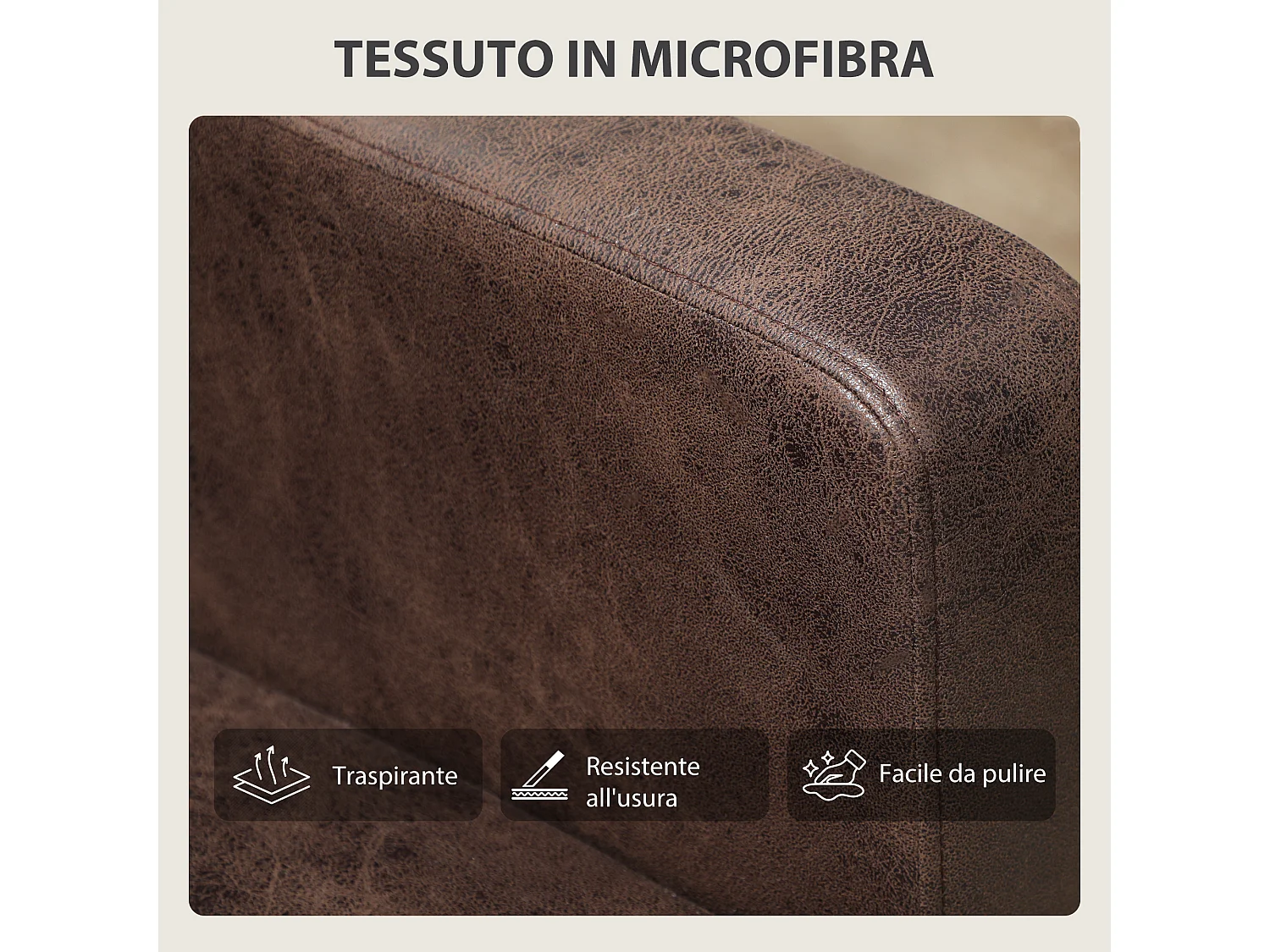 Divano 2 posti moderno in tessuto effetto pelle traspirante marrone