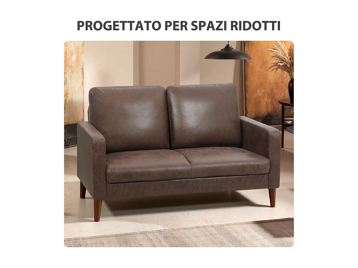 Divano 2 posti moderno in tessuto effetto pelle traspirante marrone