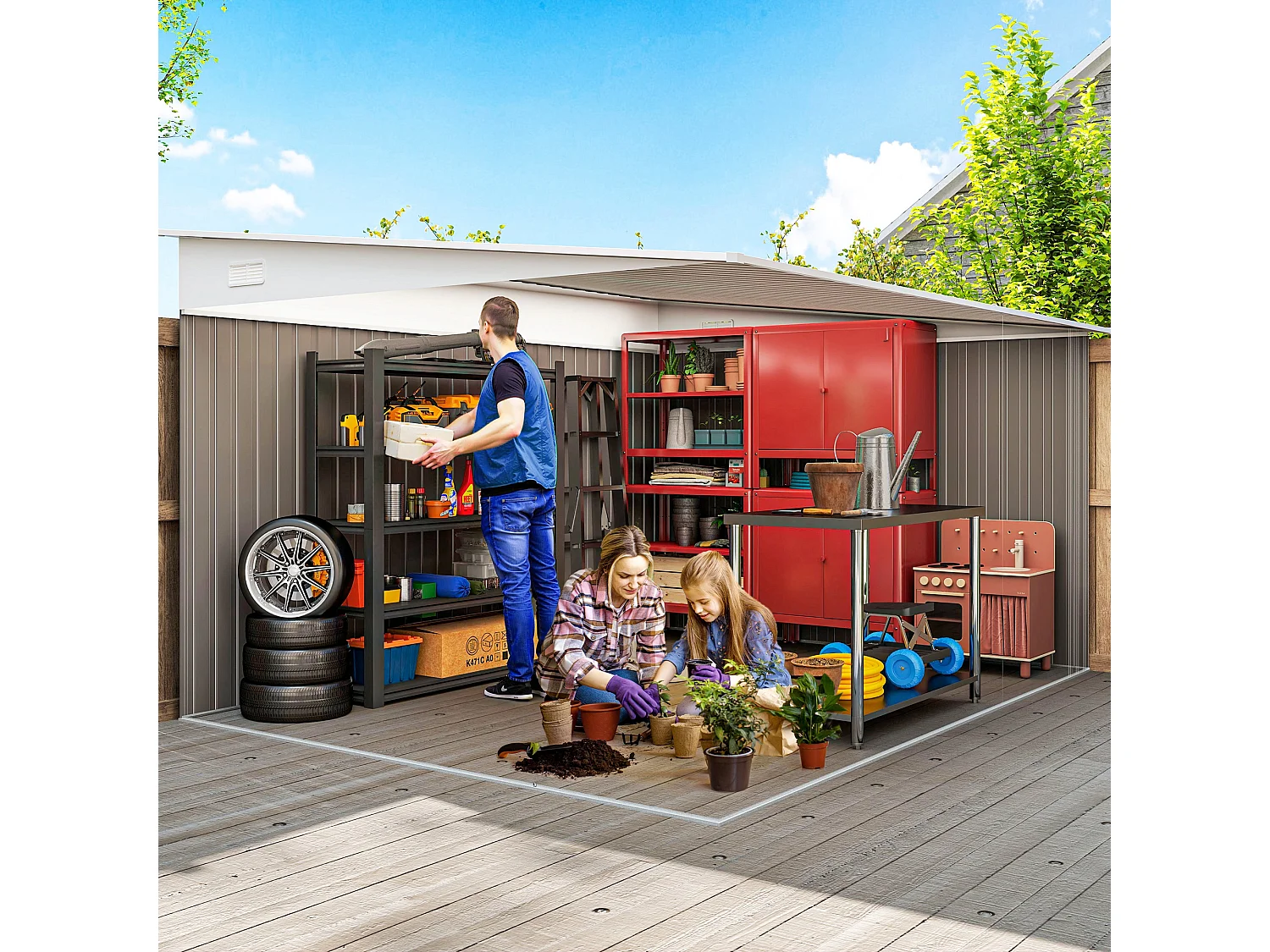 Casetta da giardino 8.9m² in acciaio zincato con 2 prese d'aria