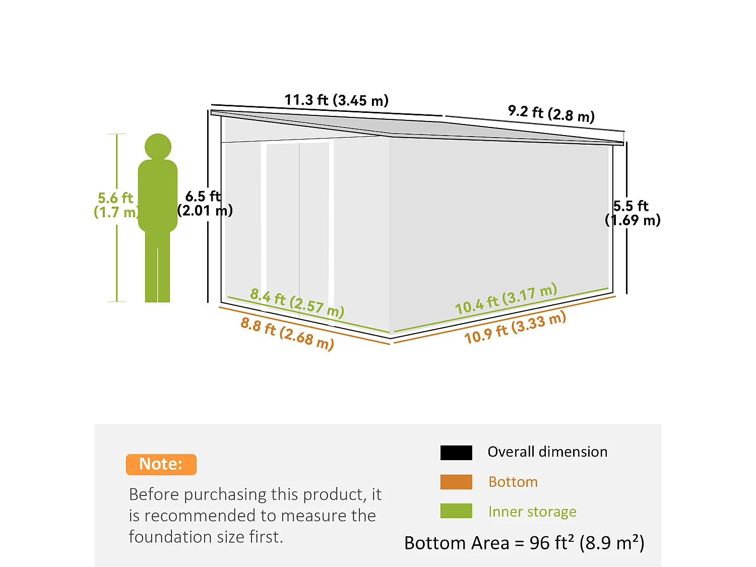 Casetta da giardino 8.9m² in acciaio zincato con 2 prese d'aria