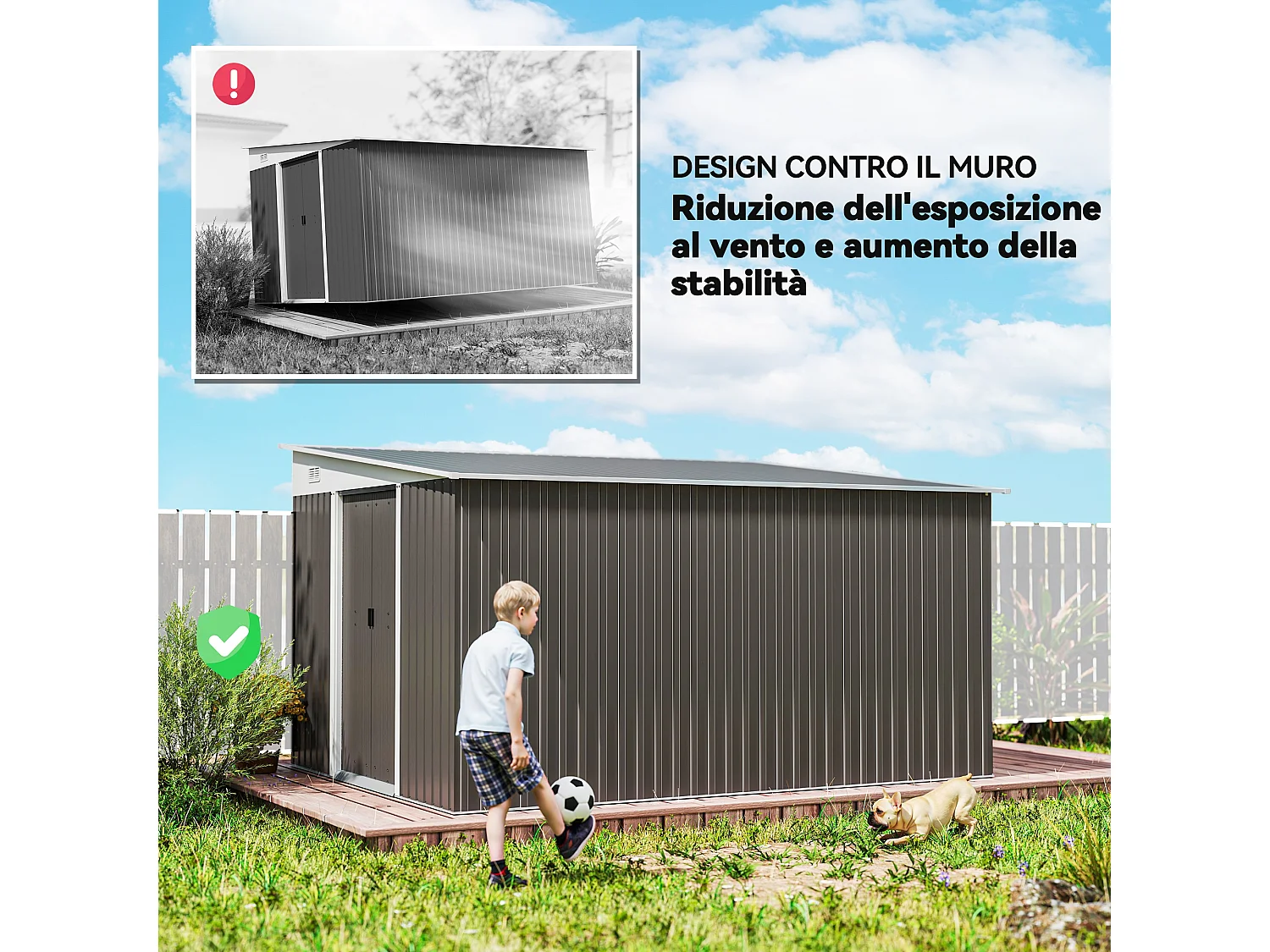 Casetta da giardino 8.9m² in acciaio zincato con 2 prese d'aria