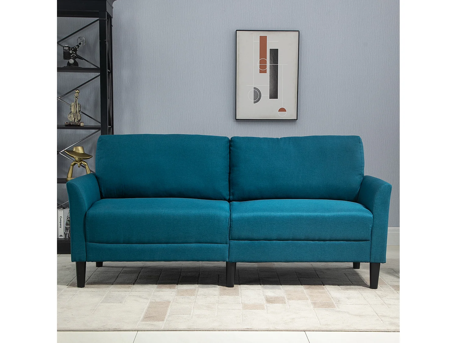 Divano 3 posti con seduta profonda e imbottitura spessa in tessuto blu