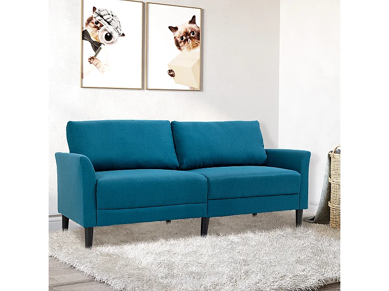 Divano 3 posti con seduta profonda e imbottitura spessa in tessuto blu